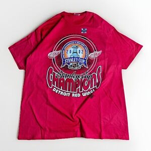 Vintage 2002 Detroit Red Wings Shirt Mens XL Stanley Cup Champions NHL Hanes Y2K